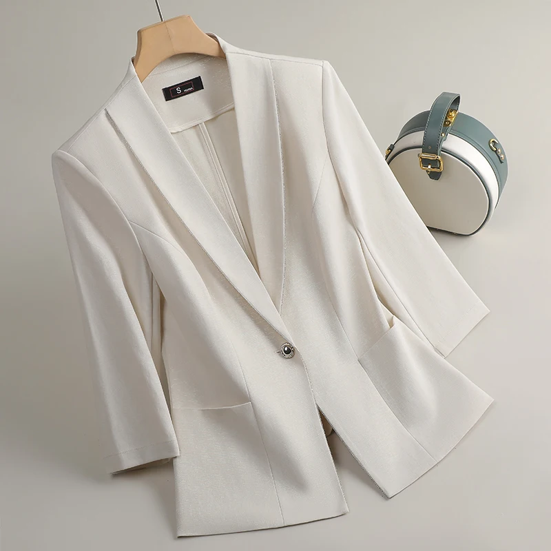 Navu feminino blazer casual único botão meia manga verde damasco preto terno fino senhoras casaco de escritório moda nova primavera jaqueta