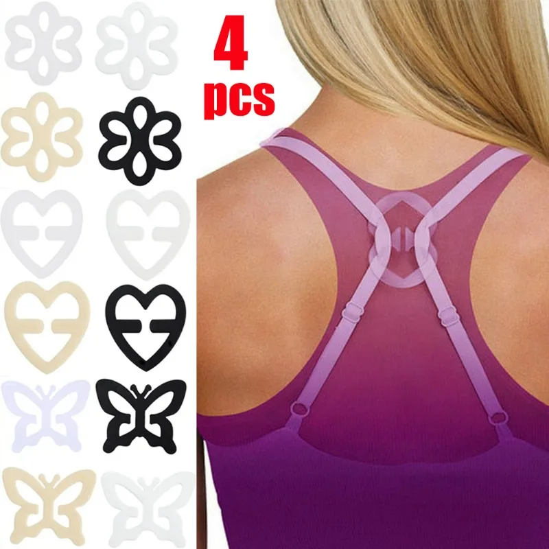 4Pcs/set Fashion Webbing Bra Non-slip Buckles Heart Round Underwear Fasteners Bra Clips Strap Holders Invisible Bra Buckles