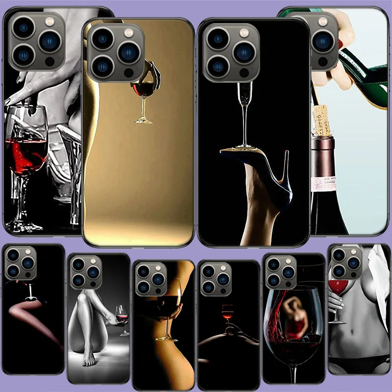 High Heels Beauty Goblet Red Wine Phone Case For Apple Iphone 16 13 Pro Max Coque 15 14 Plus Clear 12 Mini 11 Pro Cover Cute Fun