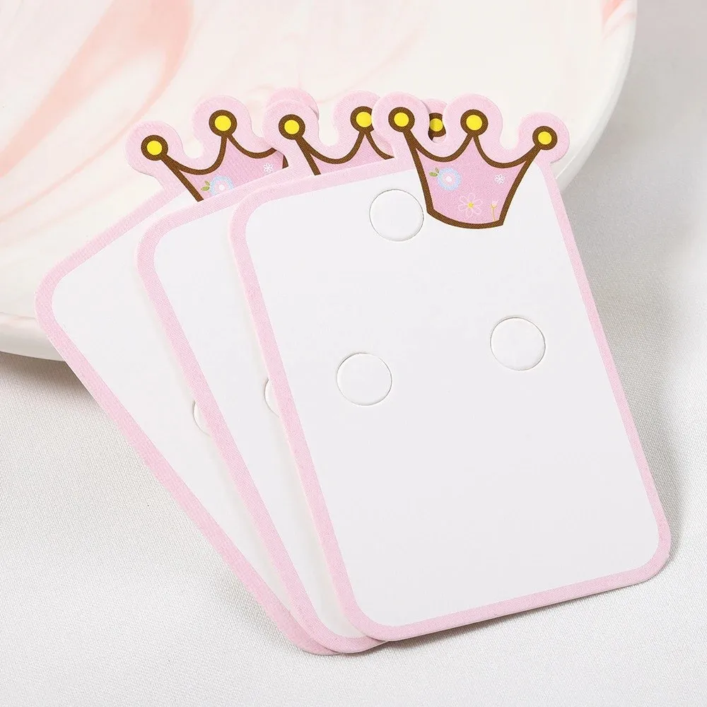 100Pcs Cute Crown Bow Packing Paper Cards DIY Pink Price Tags Hair Accessories Holder Hair Clip Jewelry Display Tags