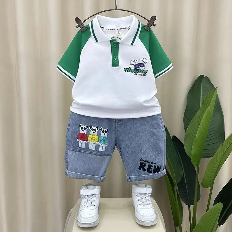 

Kids Boys Summer Set 2023 New Baby Cartoon Short Sleeve T-shirt Shorts 2-Piece Set Cool Handsome Children's Clothing Set