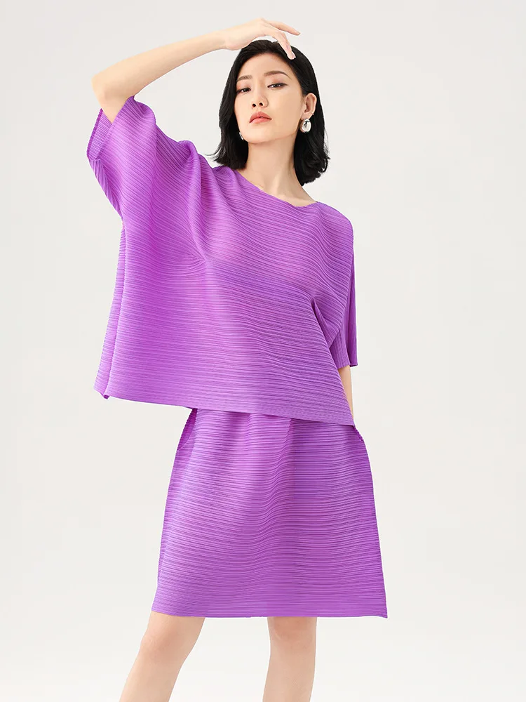 

Miyake Pleated Leisure Suit 2025 Summer New Fresh Sweet T-shirt Loose Comfortable Age Reduction Short Skirt Set Dress