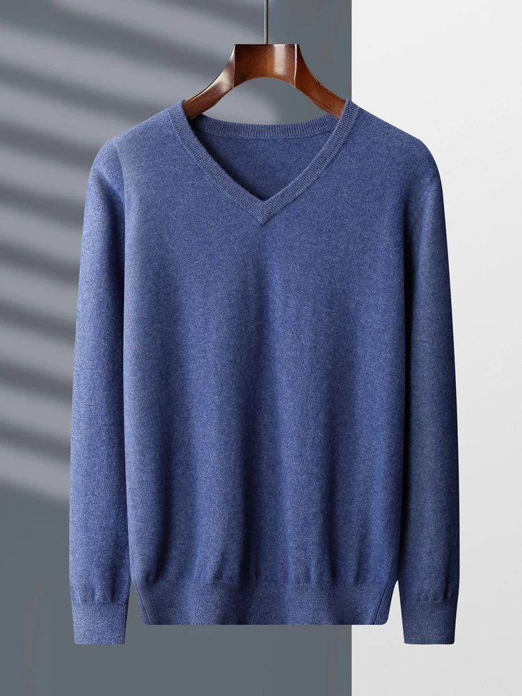 100% capra cashmere lavorato a maglia pullover maglione con scollo a V da uomo autunno inverno maglioni a maniche lunghe abbigliamento casual da lavoro di fascia alta