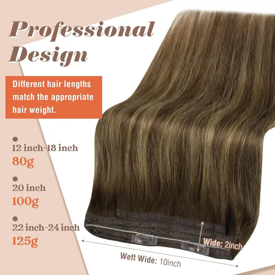 Extensión de cabello humano con hilo de pescar, Remy, invisible, una pieza, brasileño, balayage 3