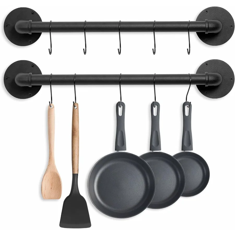 

Pot Pan Rack Wall Mounted Set of 2 21 Industrial Pipe Utensils Hanger Holder Pots Storage Organizer Iron Detachable Hanging Rai