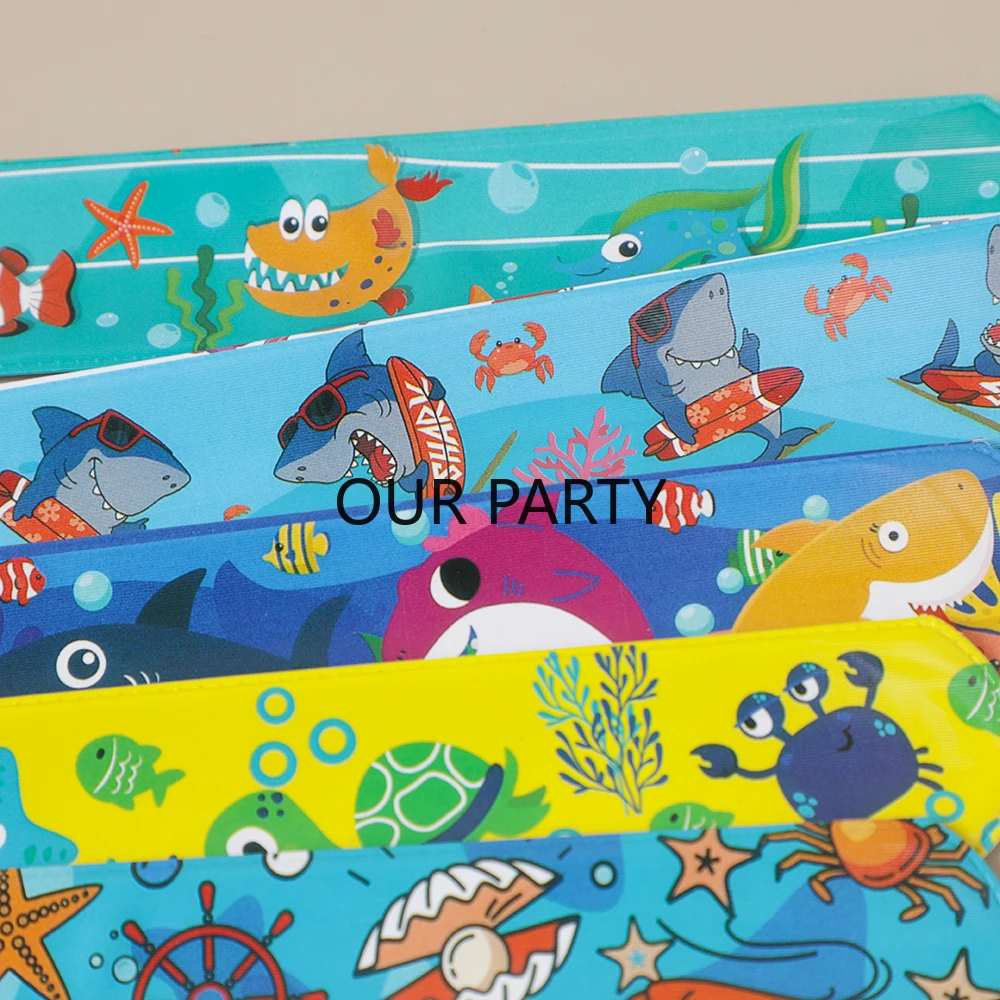 12Pcs Cartoon Ocean Animal Theme Slap Bracelets Shark Fish Wristband for Kids Birthday Party Favors Pinata Fillers Goodie Bag