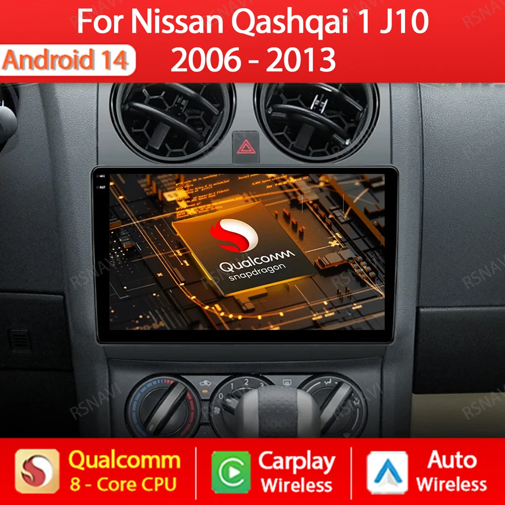

Android 14 Car Radio For Nissan Qashqai 1 J10 2006 - 2013 Multimedia Stereo Video Player Navigation GPS 4G WIFI 360 Camera QLED