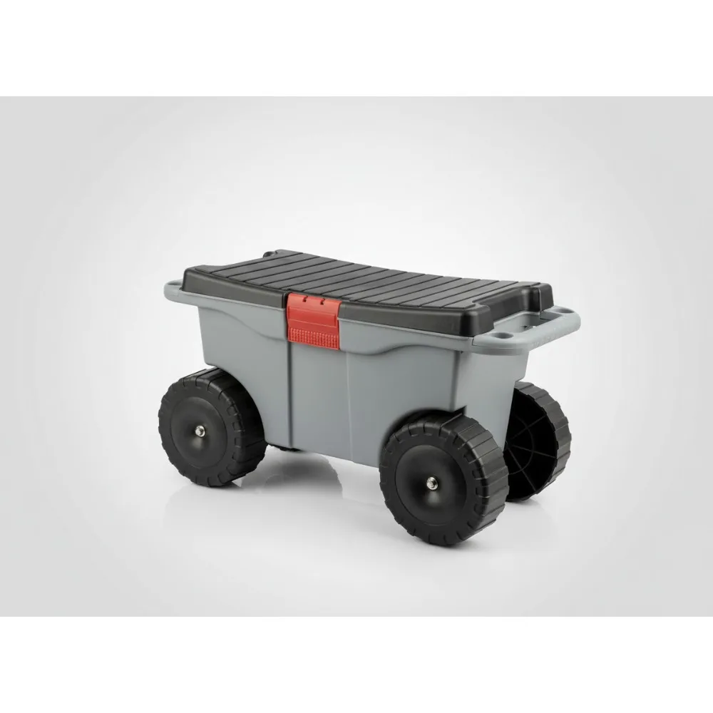 

Rolling Garden Cart with Seat - Durable Plastic Storage Bench & Tool Tray for Weeding Planting Outdoor Use