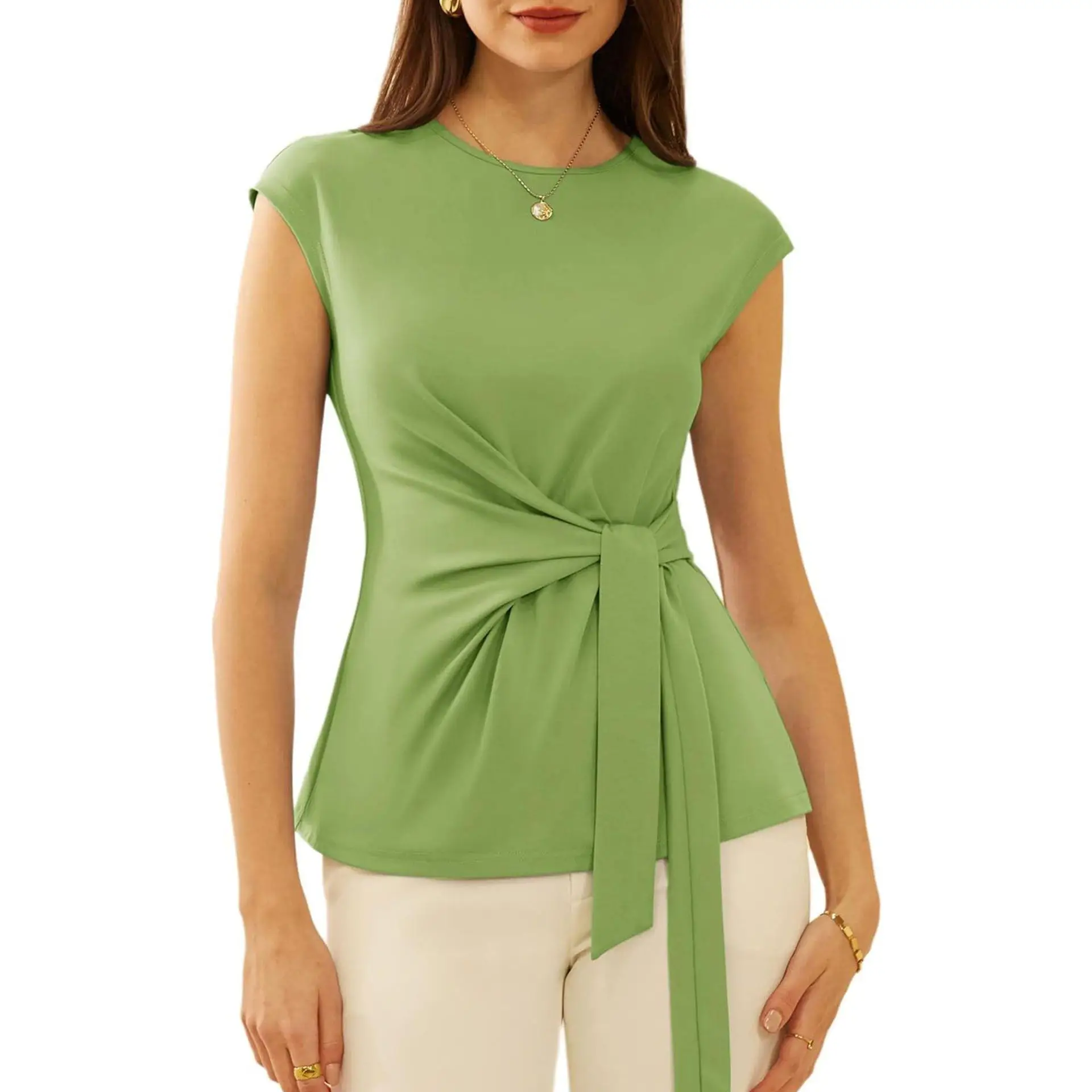 

Женский топ на шнуровке с узлом ort Sve Футболка весеннего сезона круглый Ne хлопок 00% без бренда зарегистрированная товарная марка