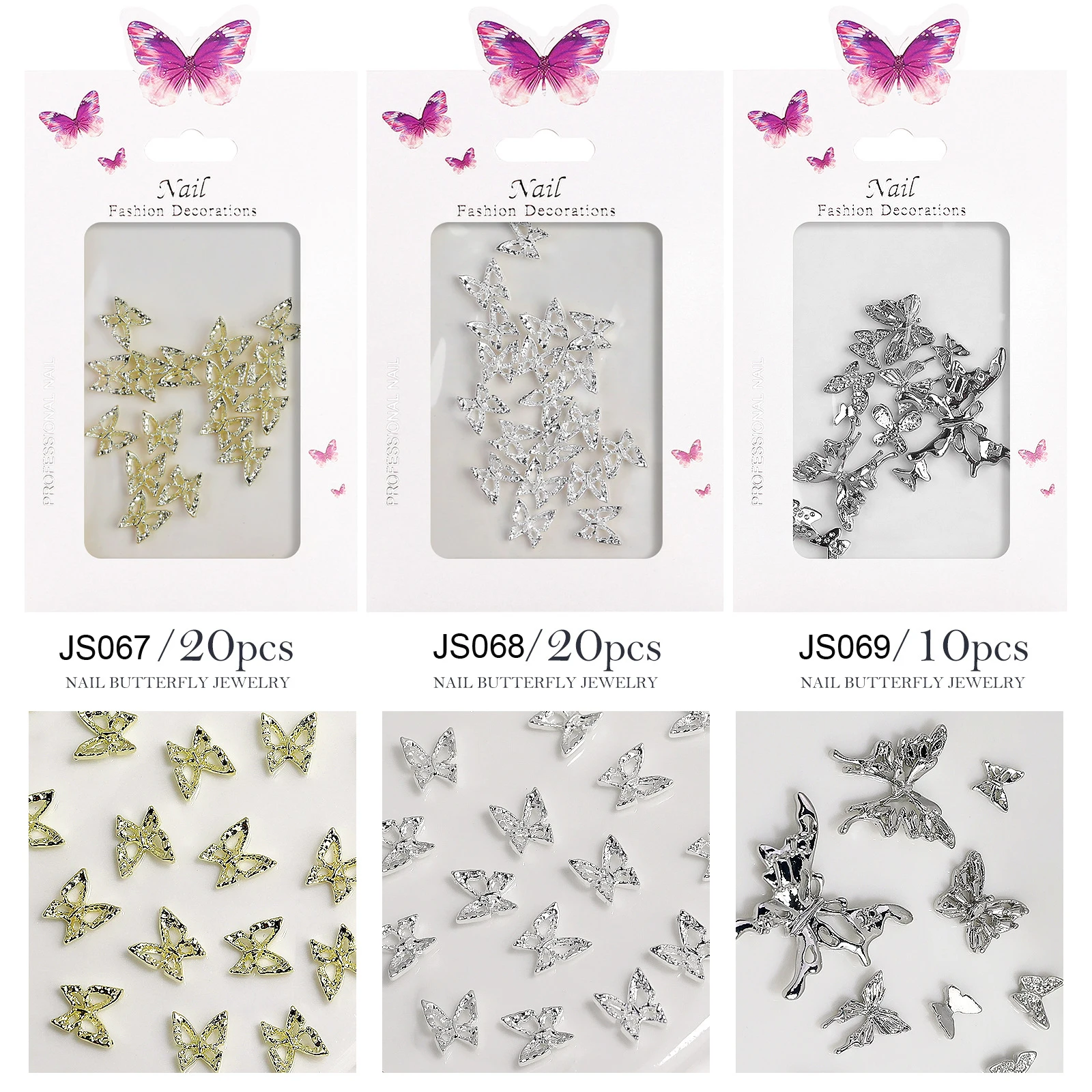 20Pcs Alloy Hollow Butterfly Nail Art Decor 10*11mm Gold Silver Metal Butterfly Nail Charms DIY Valentine\'s Day Butterfly Parts