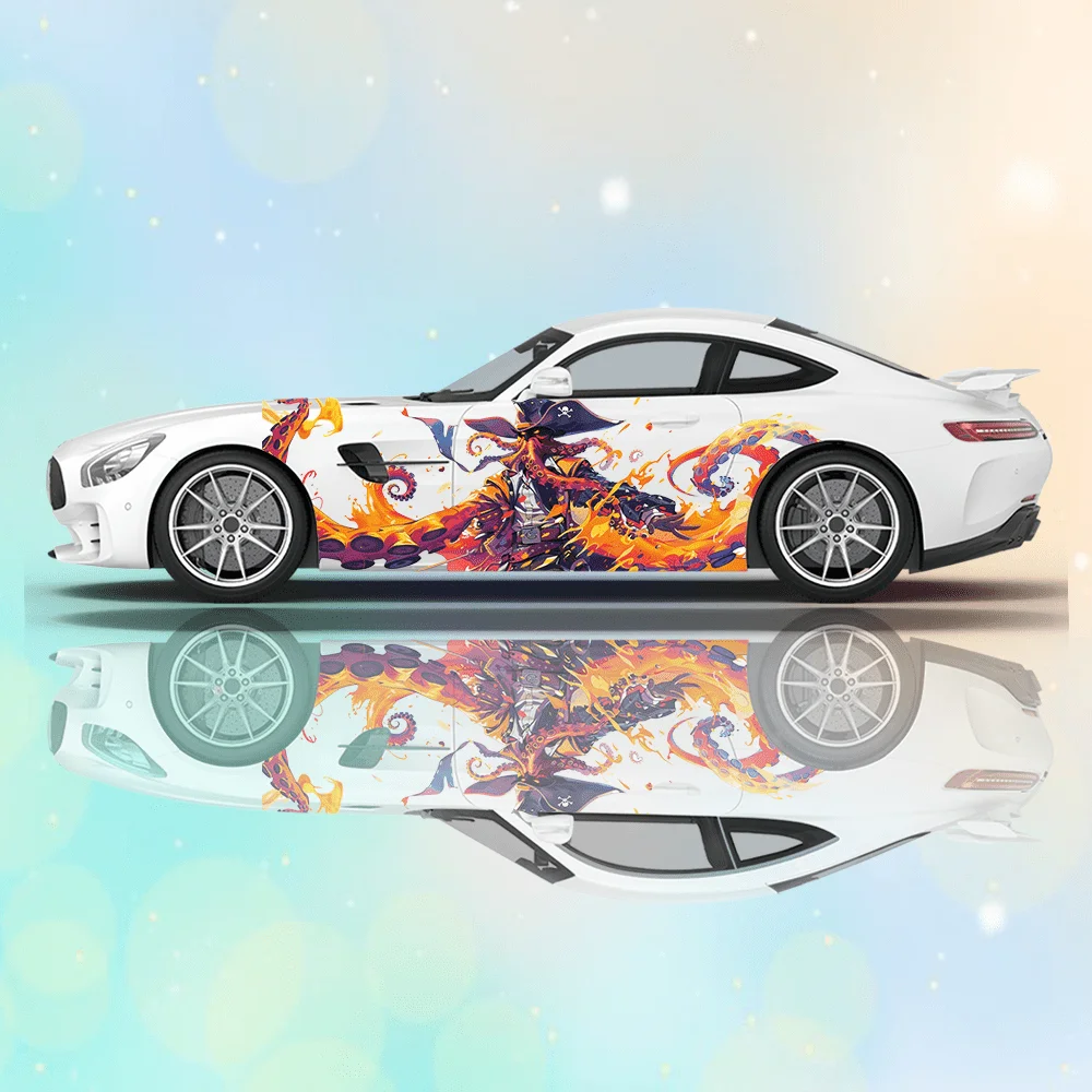 Pirate Octopus Flame Car Vinyl Wraps Decal Self-adhesive PVC Sticker Suitable for Trucks SUV Decoration Auto Accessories Gift