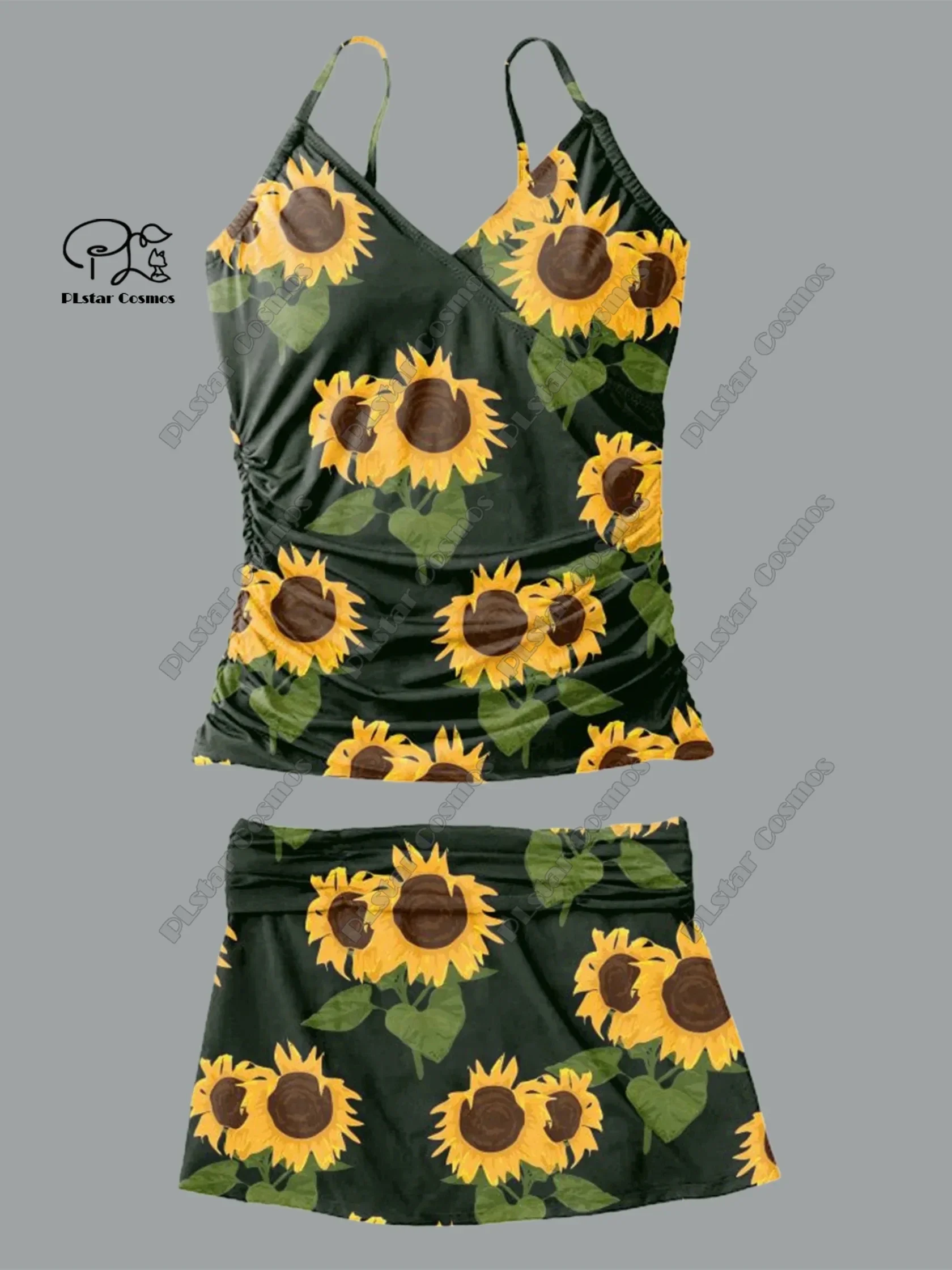 Dames V-Hals Zomer Kleine Frisse Bloemenprint Jarretelrok Tweedelig Badpak Vakantie Reis Nieuw Zwempak Q-6