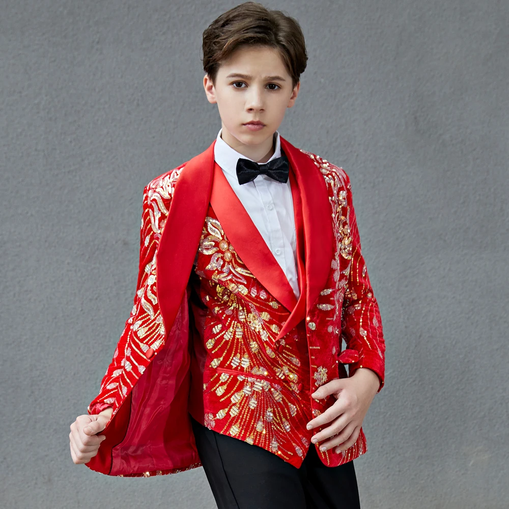 Children Sequined European Suit Flower Boy Army Dress Stage Show Palace Prince Performance Clothes Kids Blazer