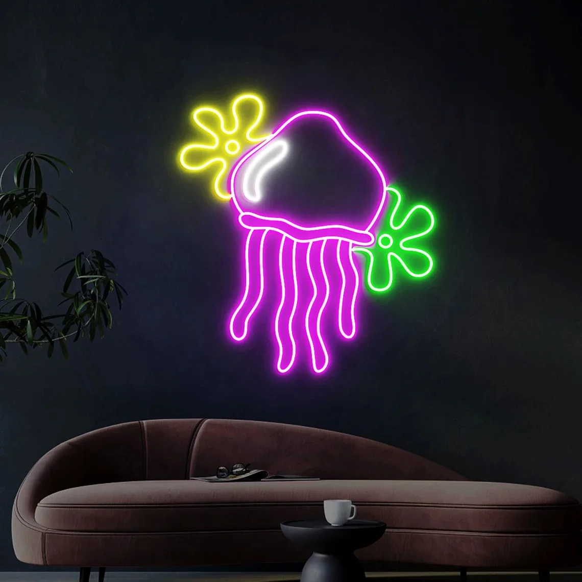 Neonowa lampka meduza, dekoracja neonowa meduza, dekoracja ścienna meduza, dekoracja do sypialni