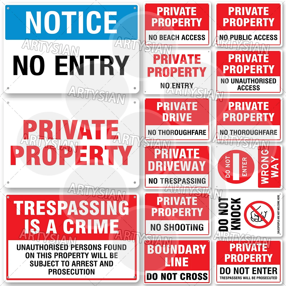 Private Property Waring Metal Sign No Trespassing Do Not Knock No Public Access Stop Boundary Line Private Restricted Road