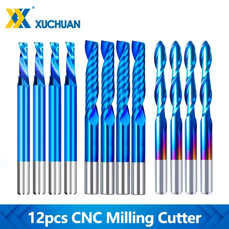 

12pcs CNC Milling Cutter 1/8 Shank Single Flute Carbide End Mill Ball Nose EndMill CNC Machine Milling Tool Router Bit