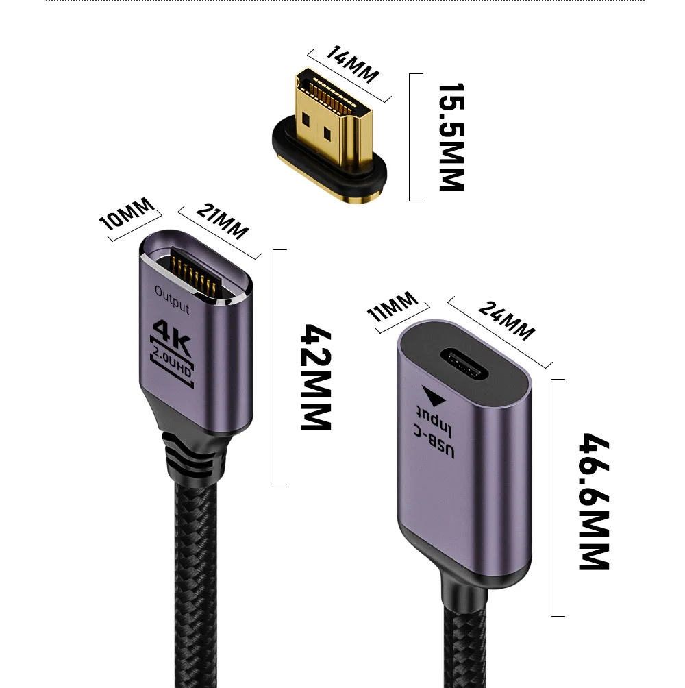 USB Type-C,オス,磁気コネクター,ラップトップ,テレビ用のコンバーター4k @ 60hz