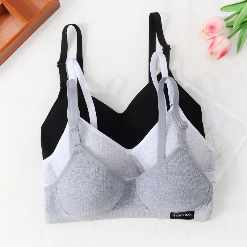 Girls' Underwear  Developmental Solid Color Bra Lightweight Breathable Simple Comfortable Cotton Underwear Bra Three Row Buckle