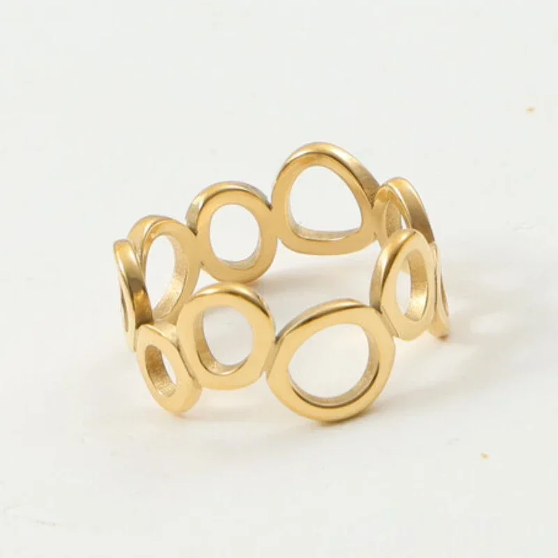 PVD Gold Plated Stainless Steel Irregular Round Hollow Ring for Women New Arrival