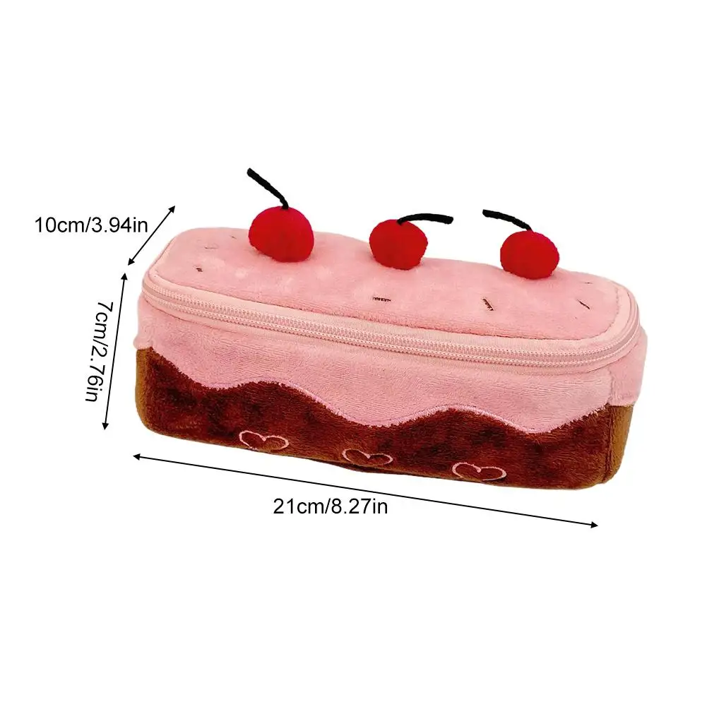 Cute 3D Cake Pencil Case Large Capacity Pen Bag Multifunction Stationery Bag Soft Plush Pen Case Zipper Storage Pouch for Girls view 6