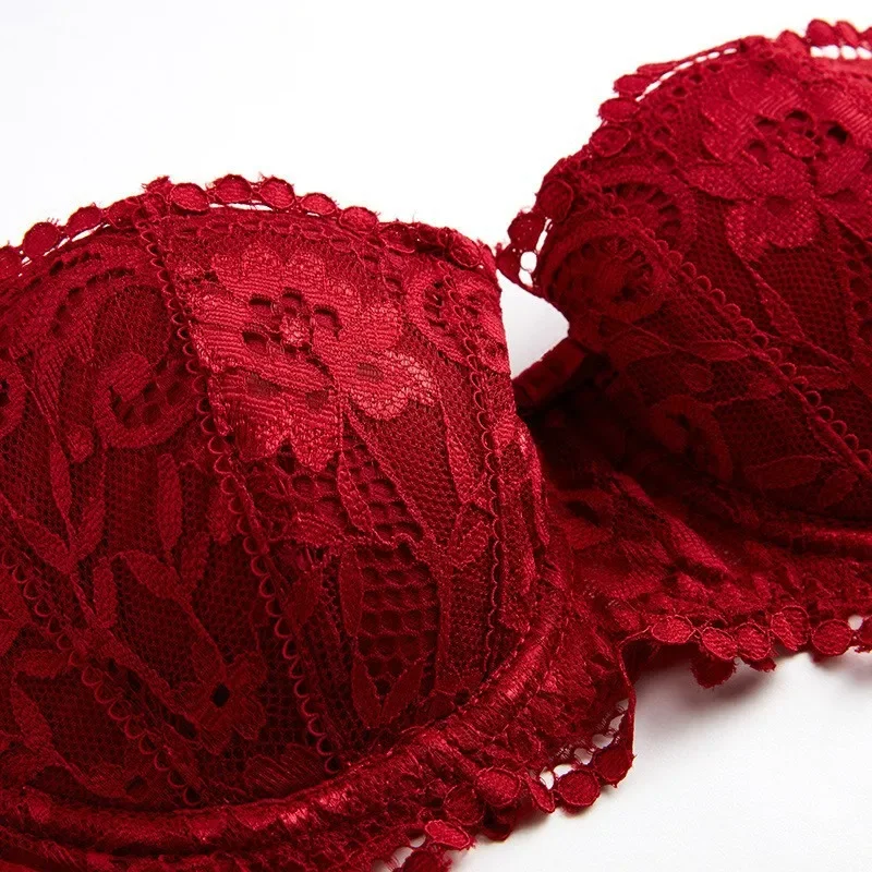 Sexy 1/2 Half Cup Flower Jacquard Bra Set for Women Gathering Uphold Bra Set Female Sweet Lingerie Lace Underwear Lingerie Set