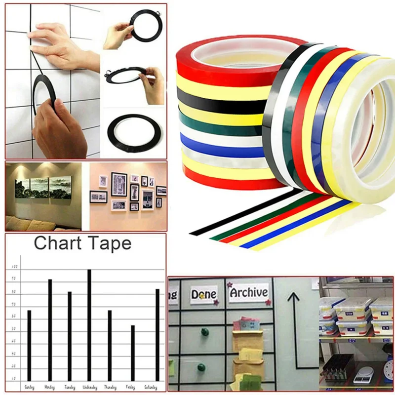 66M Graphic Whiteboard Tape Adhesive Chart Line Grid Electrical Marking Tapes High Temperature Resistant Pinstripe Dry Erase Art