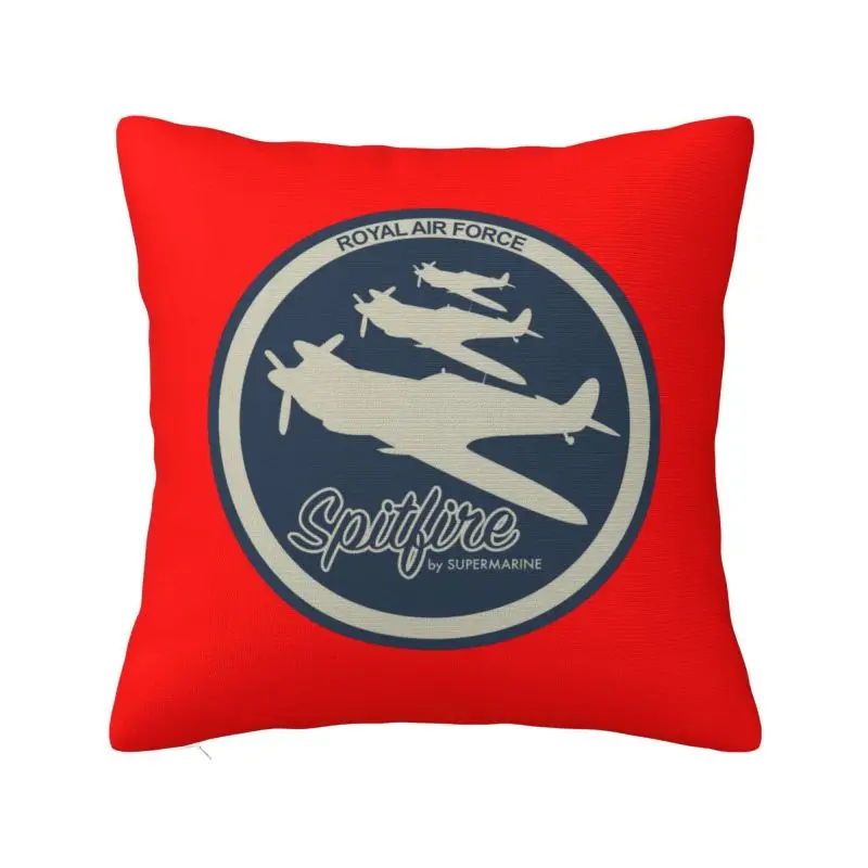 Custom RAF Supermarine Spitfires Throw Pillow Case Fighter Plane WW2 War Pilot Aircraft Airplane Luxury Cushion Cover Velvet