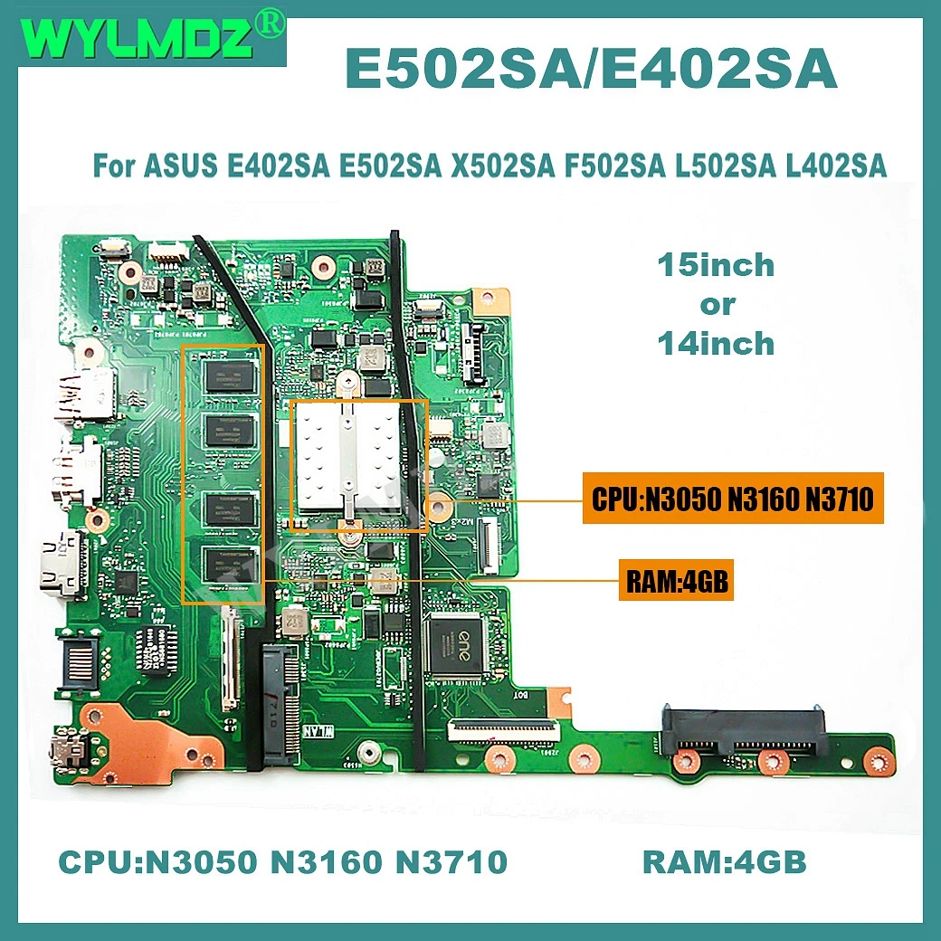 E402SA Mainboard For Asus E402SA E402S E502SA E502S X502SA F502SA L502SA L402SA laptop Motherboard with N3050/N3160/N3710 CPU