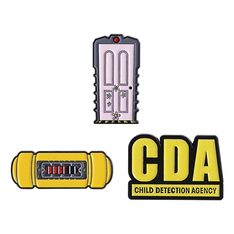 

CDA Child Detection Agency Batteries Enamel Pins Comedy Fantasy Animation Pink Door Badges Lapel Brooch Jewelry Gift For Friends