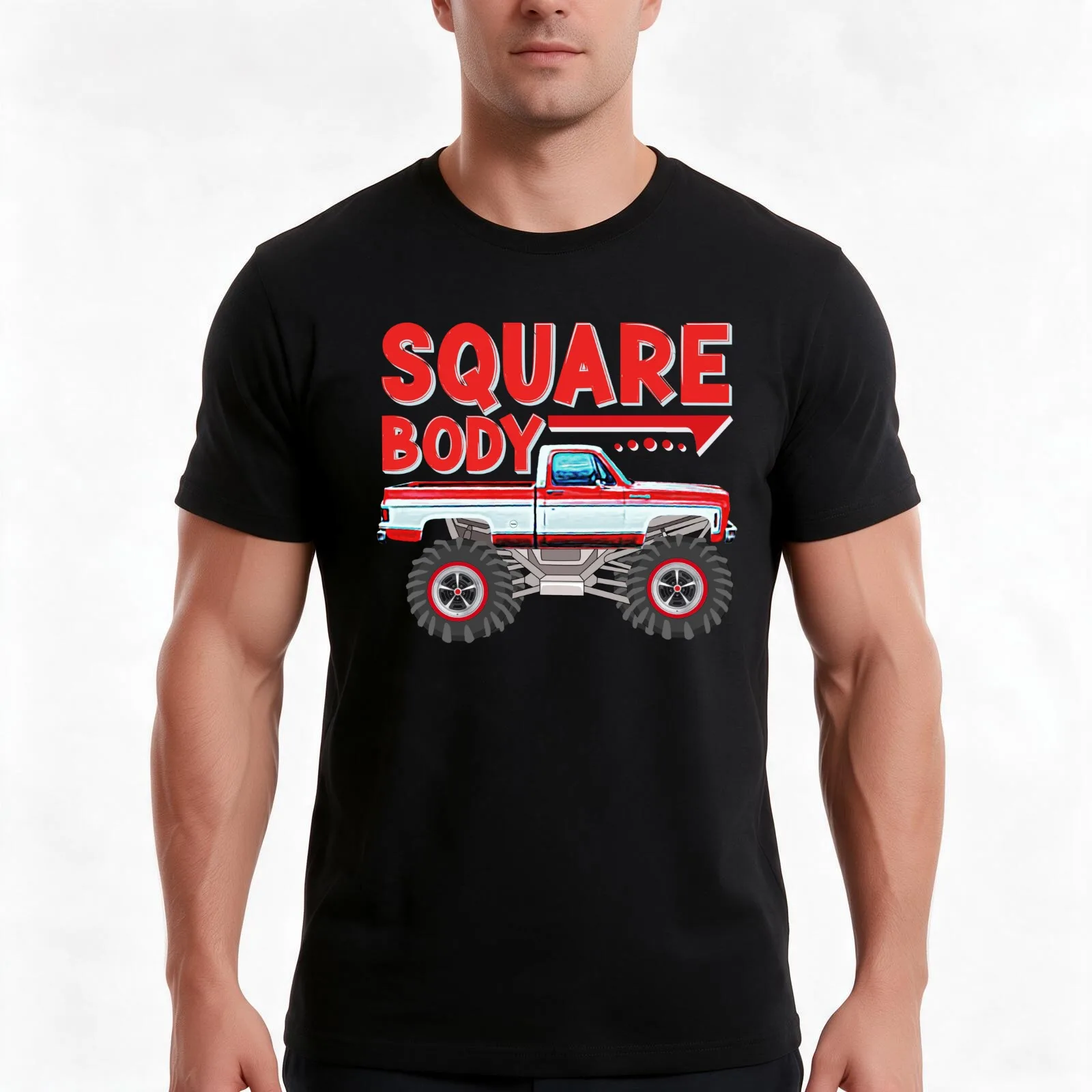 Crusher Trucks 4x4 Short Bed Square Body Pickup Truck T-Shirt, Summer Casual Cotton Tee, Oversized Streetwear Tops, 100% Cotton