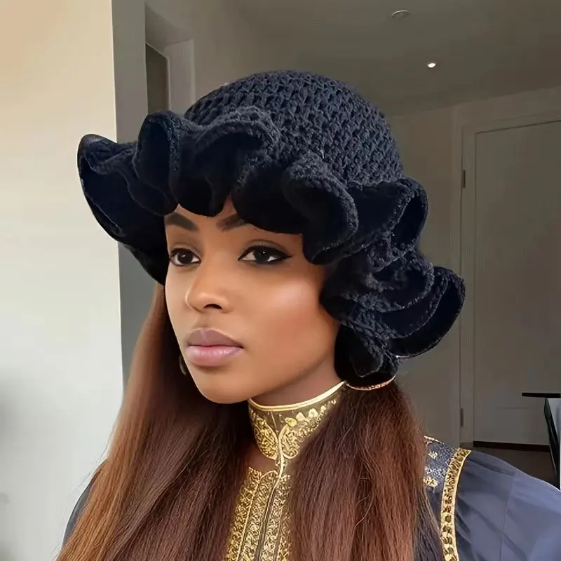 المرأة شيك الكروشيه دلو قبعة لطيف تكدرت حافة قبعة مرنة بسط متماسكة قبعة صياد مع متعة الدانتيل التفاصيل #5