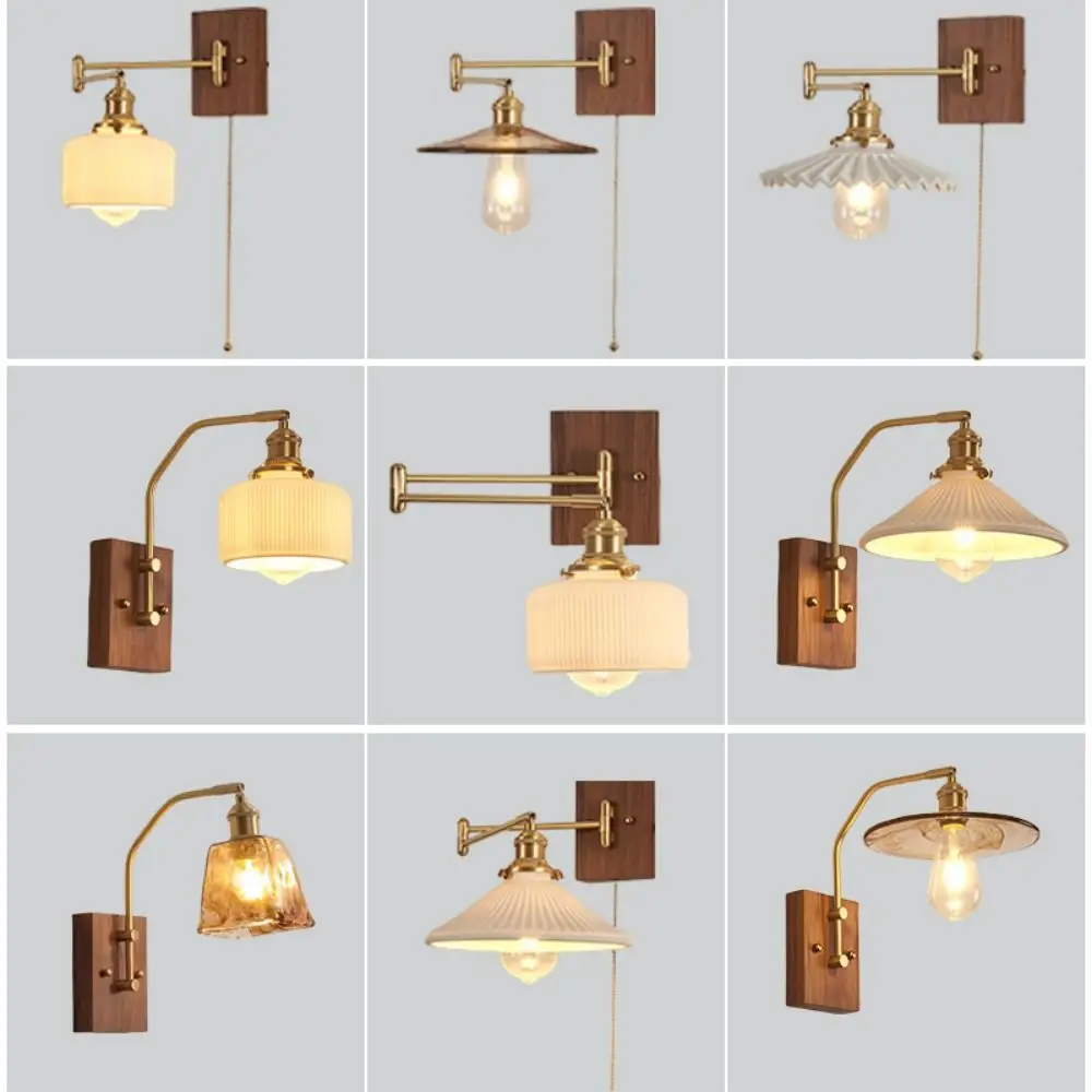 

Modern Luxury Retro Wooden Wall Lamp AC110-265V Vintage Nordic Glass Wall Sconce Flower Arrangement Glass/Ceramic Lampshade