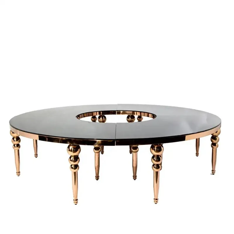 Luxury stainless steel round banquet table glass serpentine wedding table