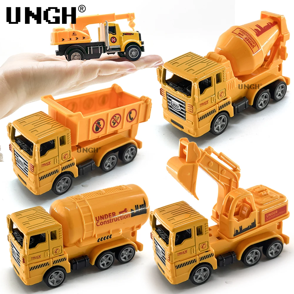 UNGH 4pcs/set Mini Inertial Pull Back Diecast Engineering Car Vehicle Truck Model Educational Toy for Children Boy Birthday Gift