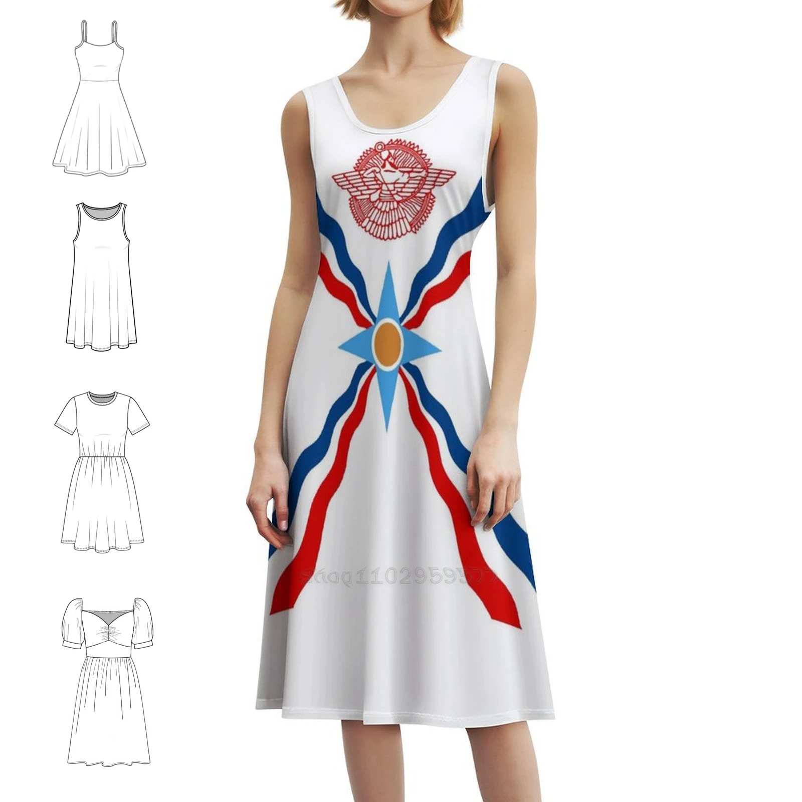 العلم الآسيوي المرأة الهيب هوب الشارع الشهير فستان الجرافيك طباعة ملابس للنادي الحفلات Assyrian Assyria العلم Assyrian حفلة