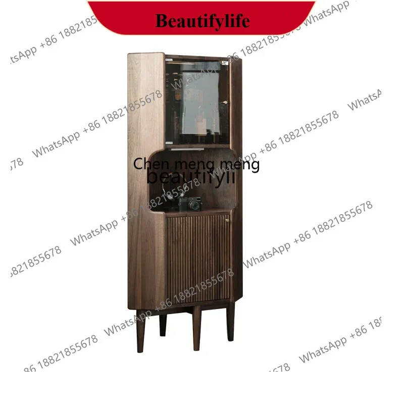 

D178 Y Black Walnut Nordic Solid Wood Side Cabinet Japanese Style Corner Wine Cabinet Living Room Simple Modern Sideboard Cabine