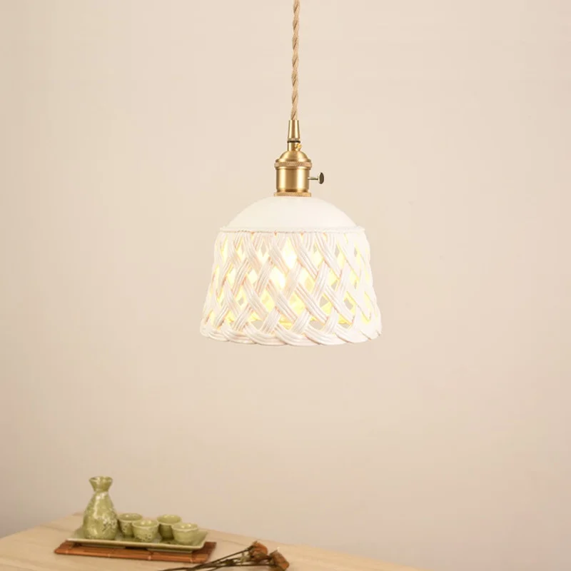 

Light Industrial Style Bamboo Woven Ceramic Chandelier/Clock Chandelier Dining Table Bar Bedside