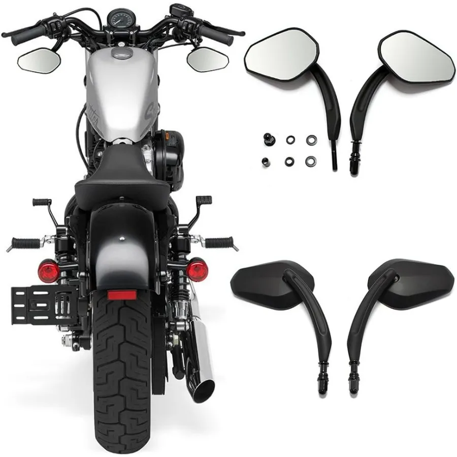 

8mm Black Motorcycle Rearview Side Mirrors Compatible with Harley Sportster XL 883 1200 Road King V-Rod Street Glide Electra Gli