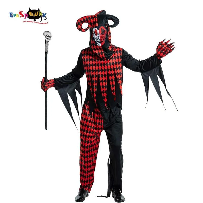 Men Horror Balck Clown Costume Cosplay Adult Scary Gothic Killer Circus Halloween Party Outfit Carnival Easter Purim Fancy Dress