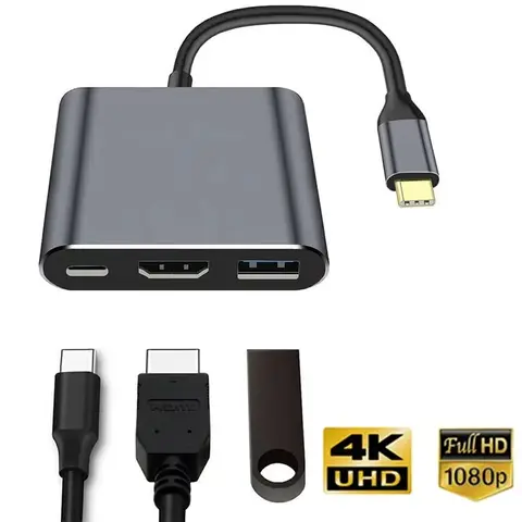 3 In 1 Type C Hub USB 3.0 HDMI-compatible Splitter PD Charging Adapter Male To Female Extension Cable Laptop Docking Accessories