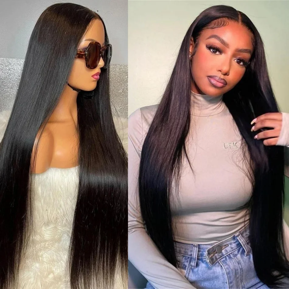 Natural Black Wig 13x6 HD Transparent Straight Lace Frontal Wig 30 40 Inch Human Hair 200 Density Wigs For Women On Sale 100%