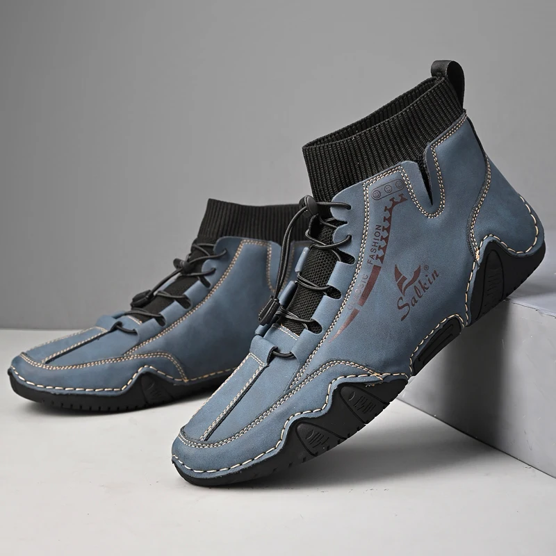 Nowe męskie buty skórzane handmade na co dzień, model 2025, sneakersy, oddychające buty skórzane męskie, botki męskie outdoor