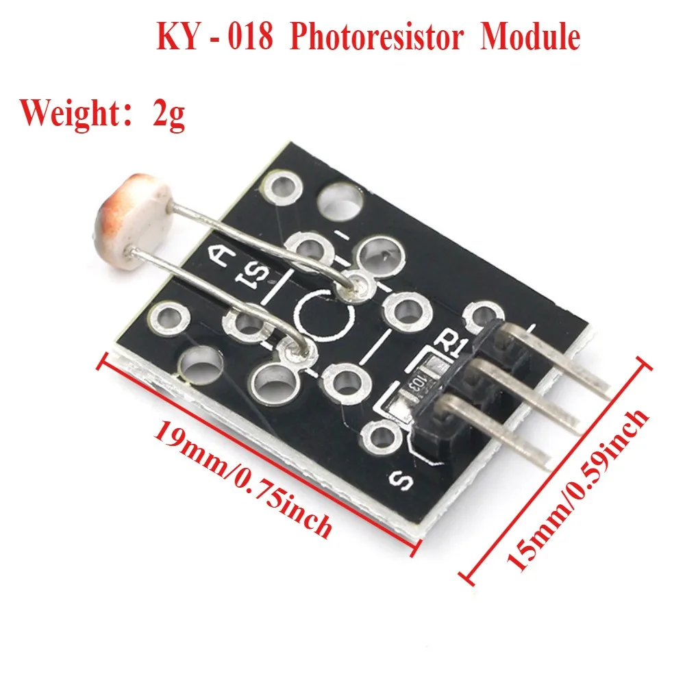 

KY-018 Photoresistor Module Light Sensor for Arduino, Analog Output 3.3V/5V with Comparator, Auto Night Light/Robot Car Line Fol