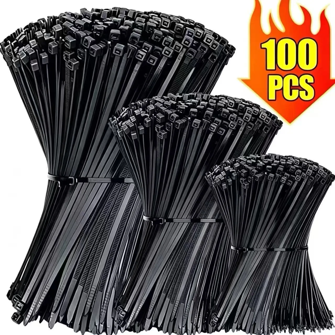 100PCS Self Locking Nylon Cable Zip Ties Heavy Duty Black Plastic Wire Straps For Home Electrical Auto Cable Management