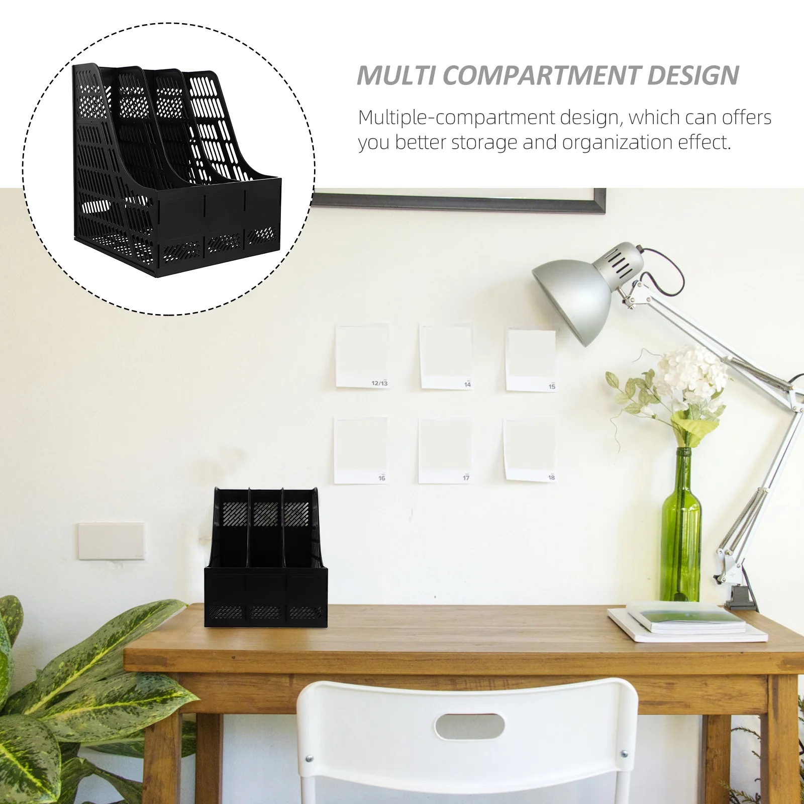 

Plastic Desktop File Rack Multi-Compartment Document Sorting Organizer Office Storage Shelf for Books Files