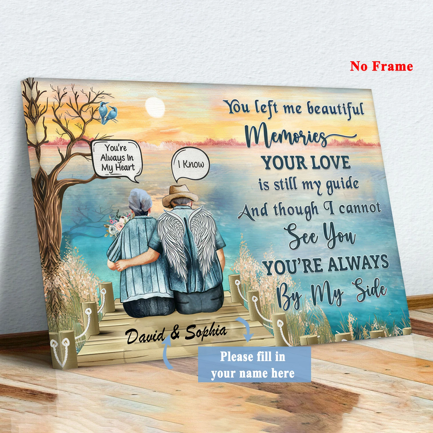 Customize Name Poster Romatic Elder Couple Walking On The Street Canvas Wall Art Painting Romantic Quote Forever Love Home Decor