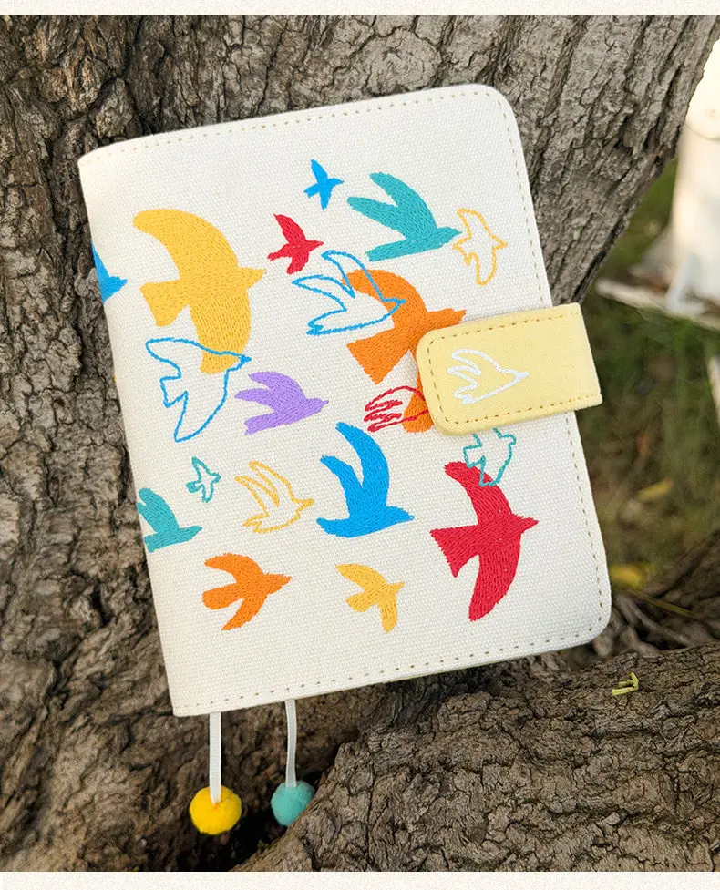 Kinbor A6 Tragbares Reisetagebuch Notizbuch 128 Blatt Plüsch 3D-Nasen-Pompon-Lesezeichen für Reiseplanung/Outdoor-Journaling und Skizzieren – Detail 9