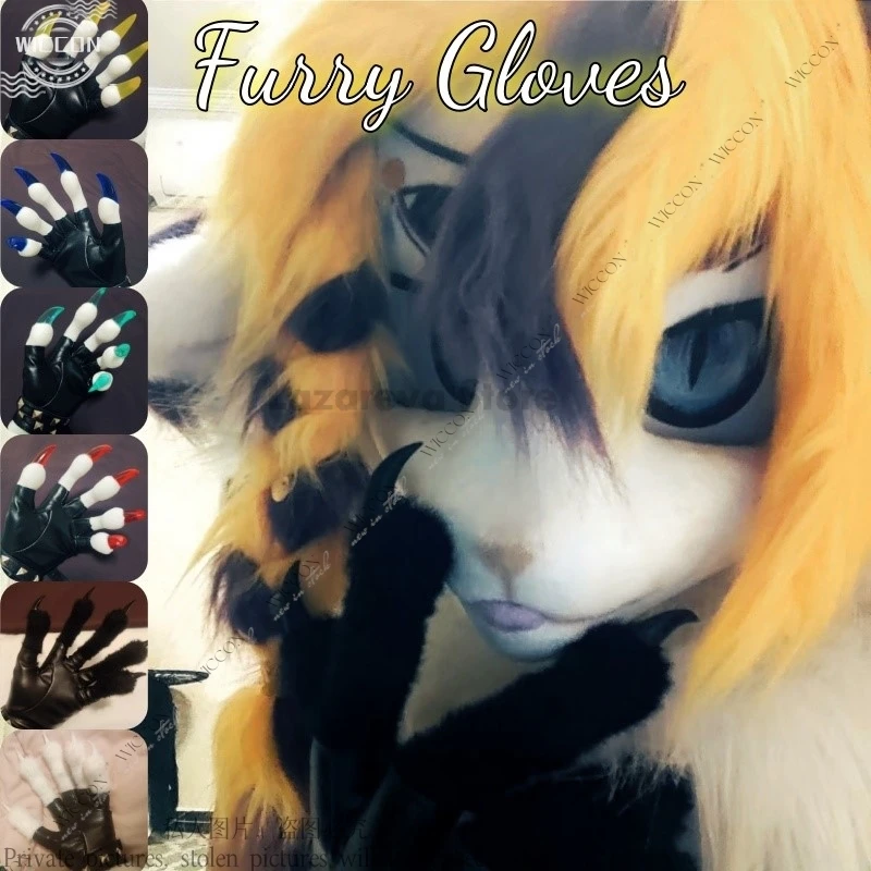 Guanti pelosi Kig Fursuit Kigurumi Cosplay Guanti di peluche Guanti estivi Artiglio Nero Bianco Artiglio multicolore Simpatico regalo peloso per