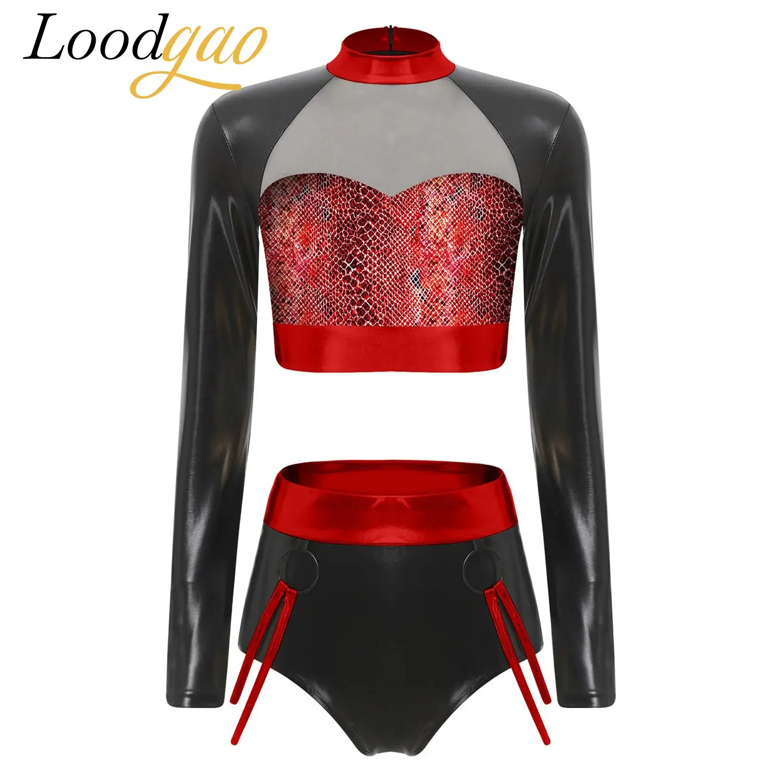 Trajes de baile en barra para mujer, disfraz de fiesta disco, trajes de Raves, patrón de piel de serpiente, ropa metálica brillante para discoteca, Tops cortos estampados, pantalones cortos calientes