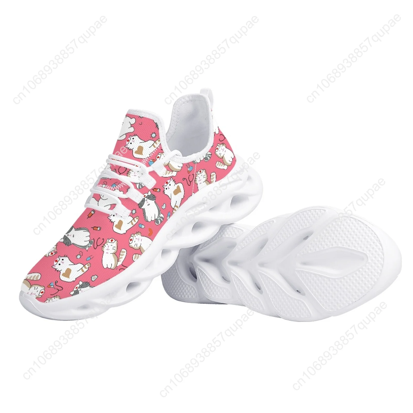 Verpleegster Kat Cartoon Kat Print Flats Sneakers Schoenen Heren Dames Sportschoenen Mode Hoge kwaliteit DIY Sneaker Op maat gemaakte schoen